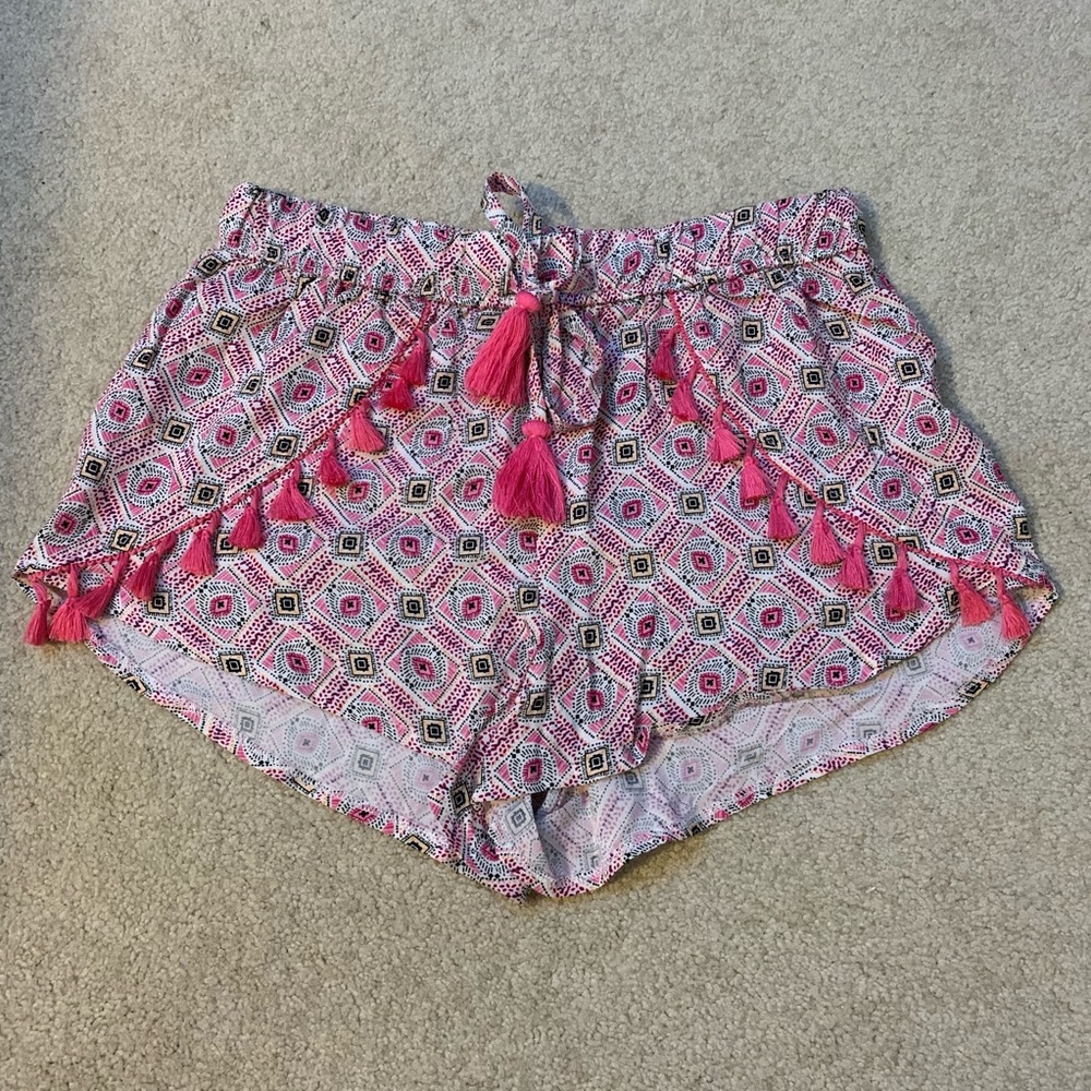 Pink Printed Tassel Shorts